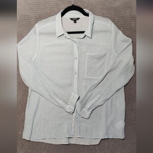 Express Blue Gauzy Pleated Button Down